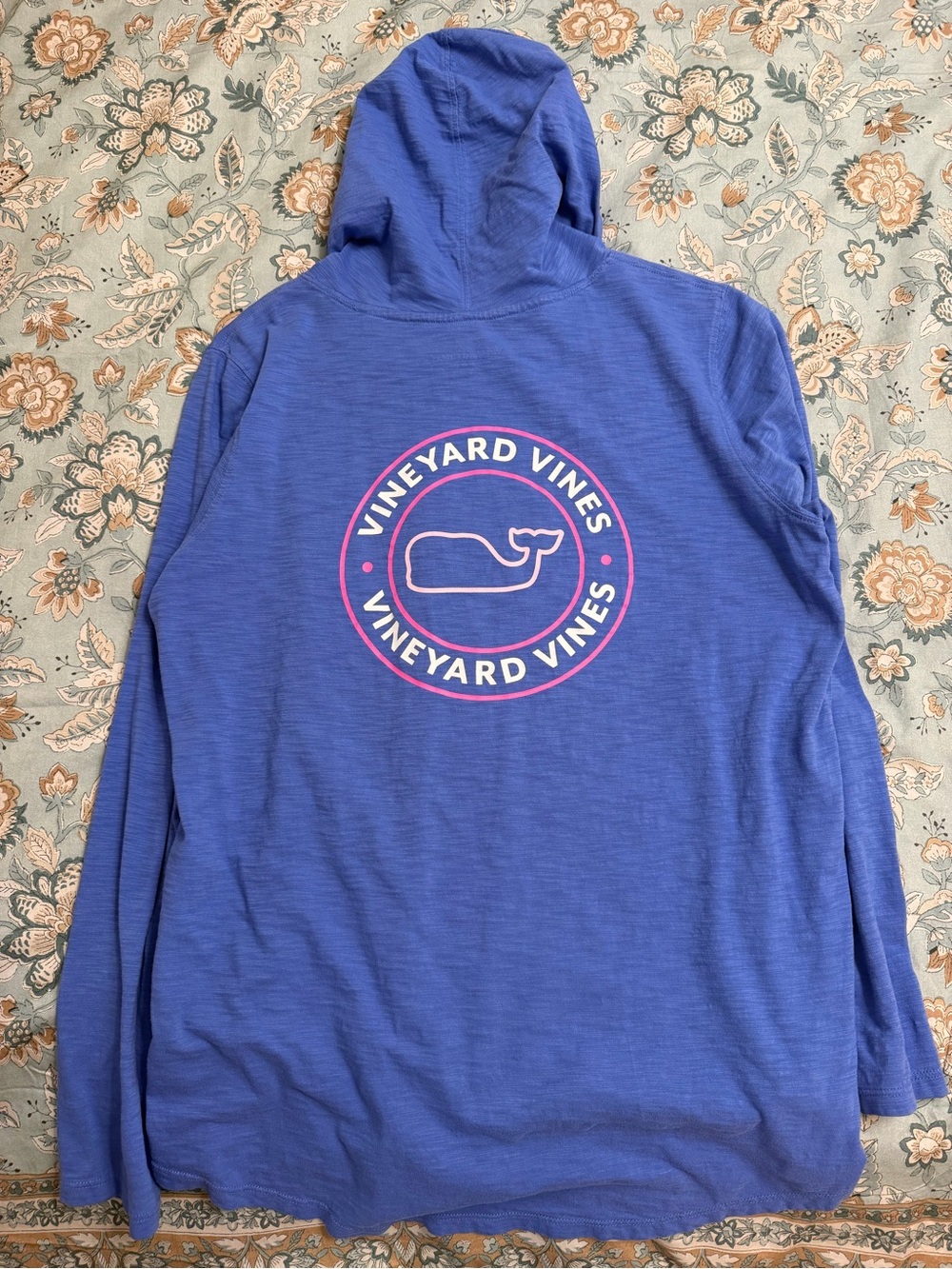 Vineyard Vines Blue Hoodie with Pink & White Whale Logo